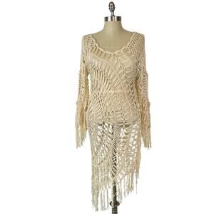 Jessica Taylor NYC Crotchet Knit Cover-Up Tassel Beach Tunic Dress (Sz M)